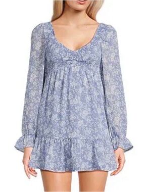 NWT Hippie Flowy Floral Print Dress Dark Green Mini Dress